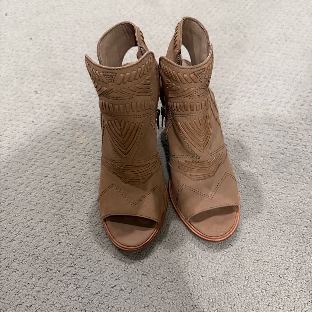 Vince Camuto Brown Peep-Toe Ankle Booties